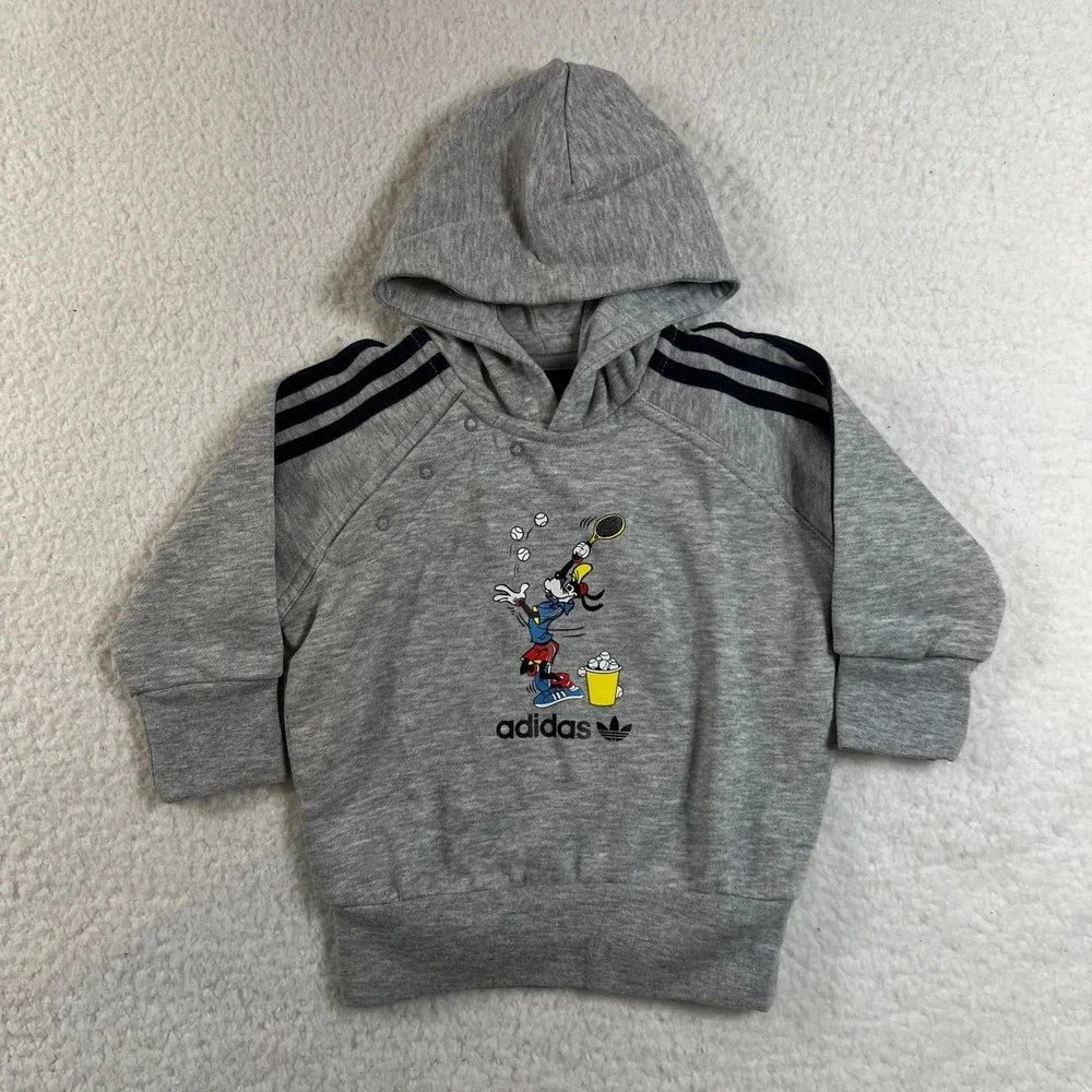 Adidas Goofy Hoodie‎ Kids 6M Gray Disney Sport Graphic Pullover Vintage NWT